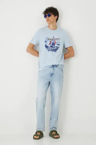 Bavlněné tričko Medicine pánské, modrá barva, s potiskem