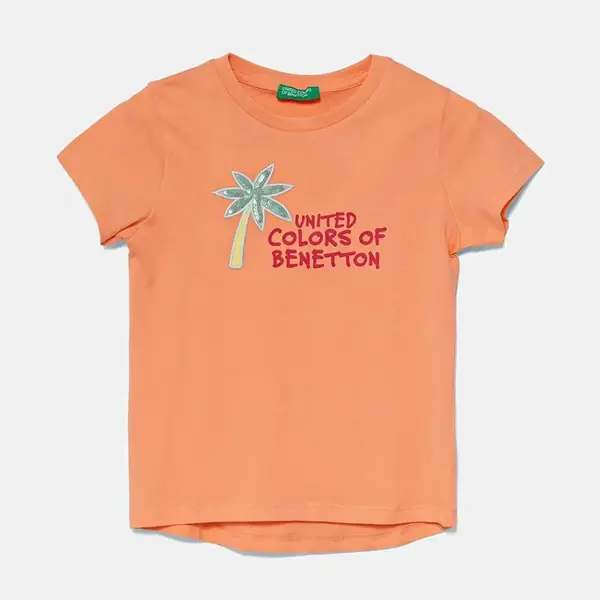 Dětské bavlněné tričko United Colors of Benetton oranžová barva, 3I1XG10JB