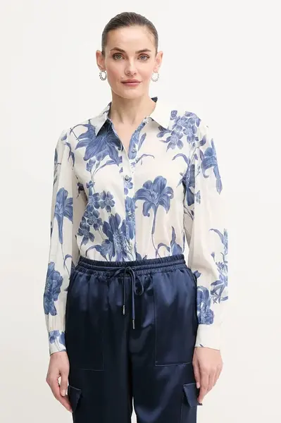 Košile Guess CLARA dámská, béžová barva, regular, s klasickým límcem, W5GH85 WH6C0