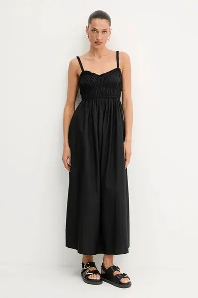 Bavlněné šaty BOSS Orange černá barva, maxi, 50537919