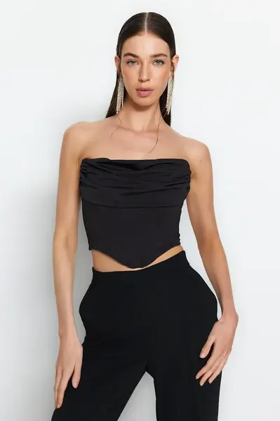 Trendyol Black Crop Lined Corset Detailed Knitted Bustier