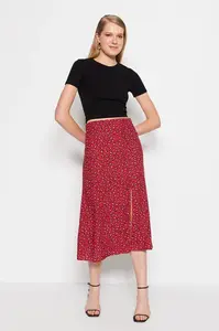 Trendyol Midi sukňa so štrbinou z viskózovej tkaniny s detailmi a zvieracím vzorom