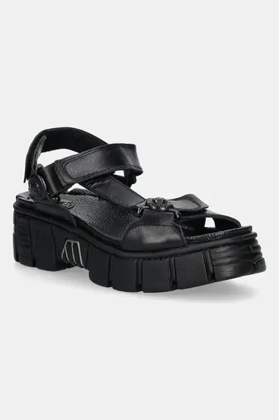 Kožené sandály New Rock NOMADA dámské, černá barva, na platformě, M-BIOS130-C2