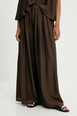 Kalhoty Answear.LAB dámské, hnědá barva, široké, high waist