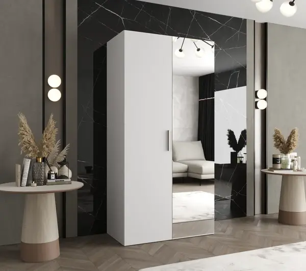 Šatní skříň Abi Bari 2 Rozměry: 100 cm, Pásky / úchyty: Kašmír, Barva korpusu + barva dveří: Bílá + Bílá