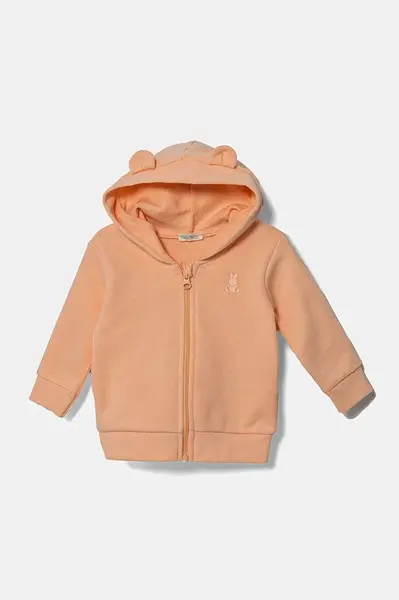 Dětská bavlněná mikina United Colors of Benetton oranžová barva, s kapucí, hladká, 3J70A5017