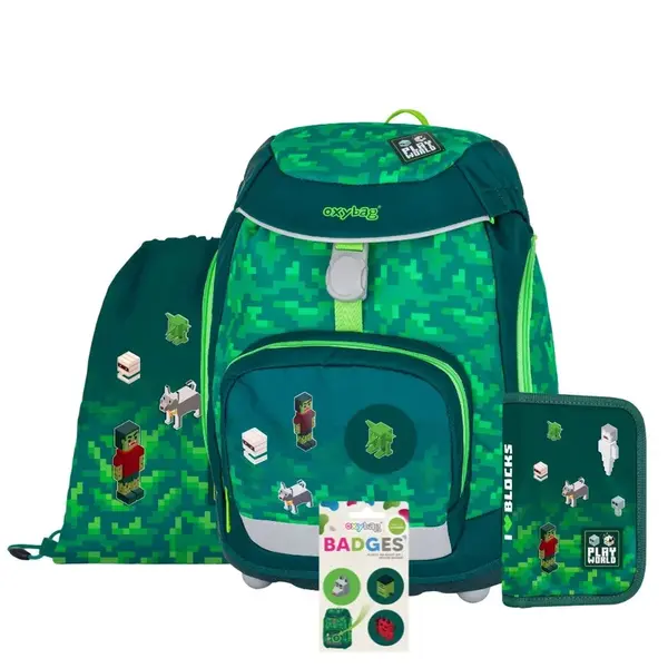 Oxybag OXY SHERPY - školní set Playworld 4 ks: batoh, penál, sáček, placky