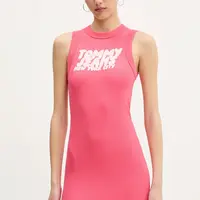 Šaty Tommy Jeans růžová barva, mini, přiléhavé, DW0DW21351