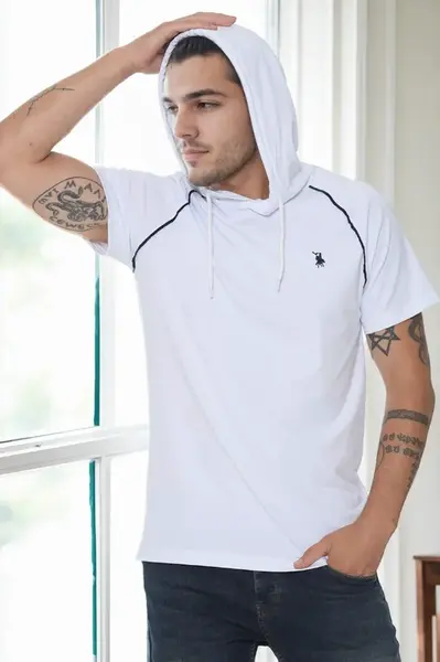 T9570 DEWBERRY HOODED MEN'S T-SHIRT-WHITE