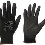 SIXTOL Rukavice pracovní z polyesteru polomáčené v polyuretanu GLOVE PE-PU 9, černé, velikost 9"