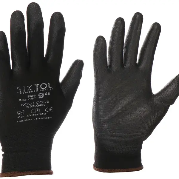 SIXTOL Rukavice pracovní z polyesteru polomáčené v polyuretanu GLOVE PE-PU 9, černé, velikost 9"