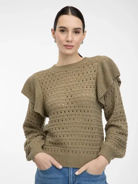 Khaki dámský svetr s volány ORSAY - Dámské