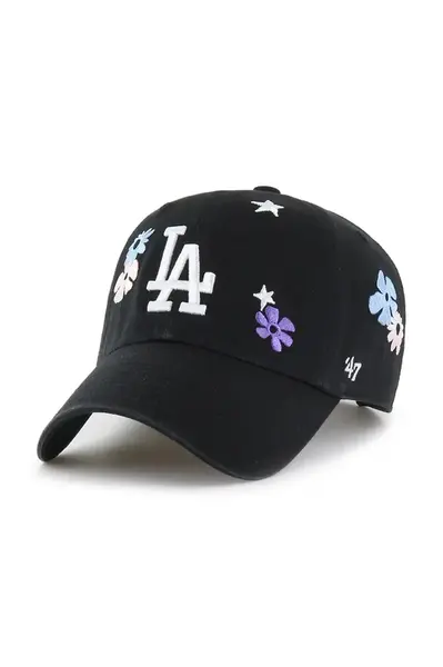 Bavlněná baseballová čepice 47 brand MLB Los Angeles Dodgers černá barva, s aplikací, B-FLRAC12GWS-BK