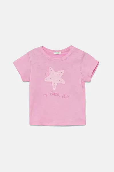 Dětské bavlněné tričko United Colors of Benetton růžová barva, 3I1XA1069