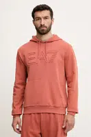 Mikina EA7 Emporio Armani pánská, oranžová barva, s kapucí, hladká, AF10432.7M000152