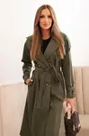 Kesi Włoski Dámsky kabát viazaný v páse s golierom khaki