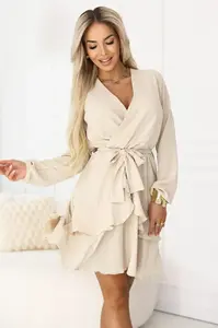 Béžové mini šaty s překříženým výstřihem