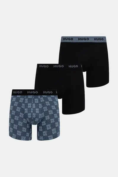HUGO boxerky pánske bavlnené s elastanom BOXERBR TRIPLET DESIGN 3-pak