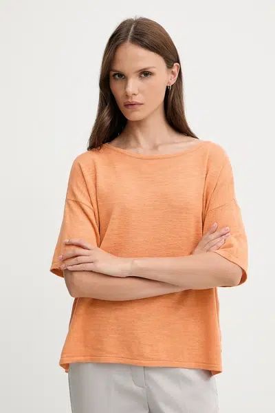 Tričko s příměsí lnu Sisley dámské, oranžová barva, 105GM106H
