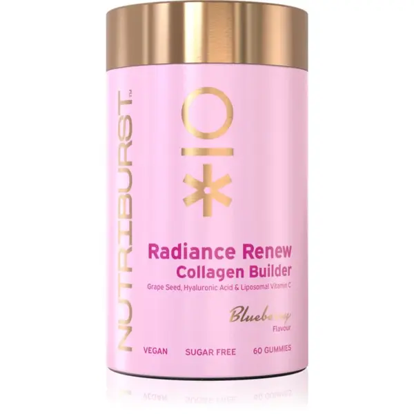 Nutriburst Advanced Radiance Renew Collagen Builder žuvacie mäkké tobolky pre rozjasnenie pleti príchuť Blueberry 60 ks
