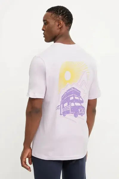 Bavlněné tričko adidas fialová barva, s potiskem, IK3065