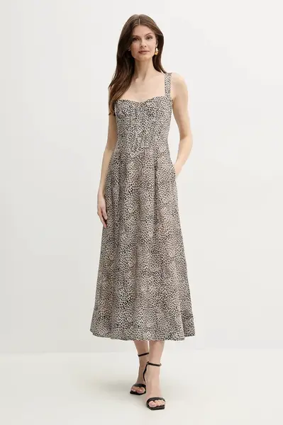 Šaty s příměsí lnu Bardot LILAH béžová barva, maxi, 58546DB9