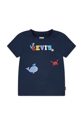 Bavlněné dětské tričko Levi's COASTAL CRITTERS LOGO TEE tmavomodrá barva, s potiskem, 6EM319
