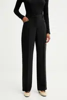 Vlněné kalhoty BOSS dámské, černá barva, široké, medium waist, 50546613