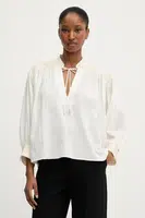 Bavlněná halenka BOSS Orange dámská, béžová barva, s aplikací, 50546176