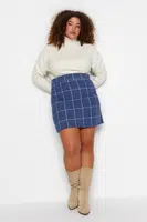 Trendyol Curve Blue Plaid Patterned Skirt