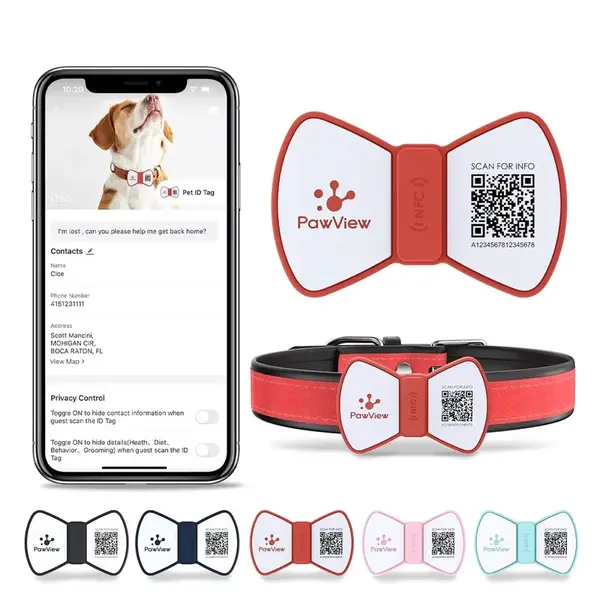 PawView chytrá známka pro psy pánský motýlek - červená