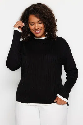 Trendyol Curve Black Stripe Detailní pletený svetr