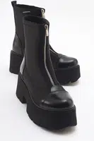 LuviShoes BRAY Black Patent Leather Scuba Thick Sole Women's Boots
