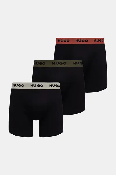 HUGO  boxerky pánske bavlnené s elastanom BOXERBR TRIPLET PACK 3-pak