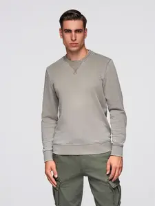 Ombre Washed men's sweatshirt with decorative stitching at the neckline - beige