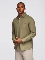 Ombre Men's cotton shirt with pocket REGULAR FIT - olive