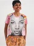 Světle růžové dámské tričko Desigual Face - Dámské