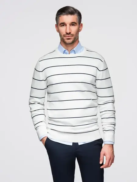 Ombre Men's casual sweater with horizontal stripes - cream