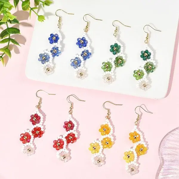 Flower Glass Seed Beaded Dangle Earrings