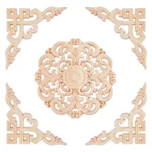 5Pcs 2 Styles Wood Carved Onlay Applique Craft
