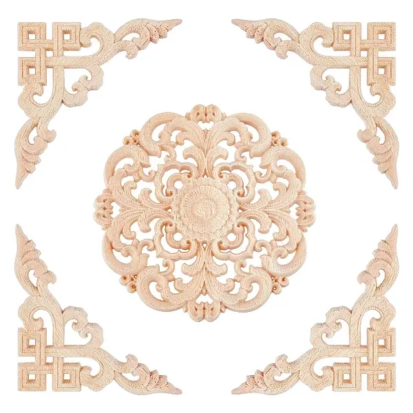 5Pcs 2 Styles Wood Carved Onlay Applique Craft