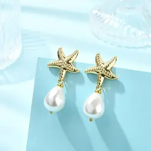 Teardrop Shell Pearl Bead Stud Earrings
