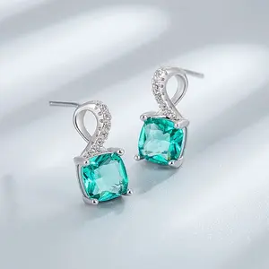 Square 925 Sterling Silver Pave Cubic Zirconia Stud Earrings
