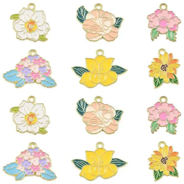 12Pcs 6 Styles Alloy Enamel Pendants