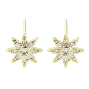 Brass Micro Pave Clear Cubic Zirconia Stud Earrings for Women