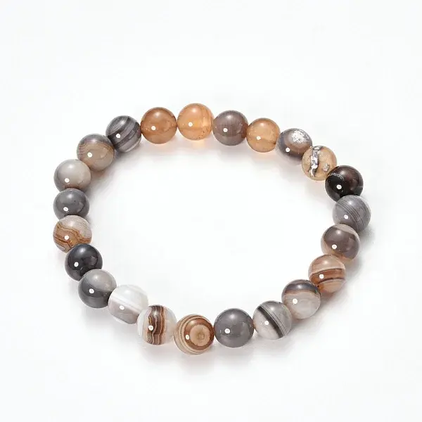 Natural Striped Agate/Banded Agate Beaded Stretch Bracelets
