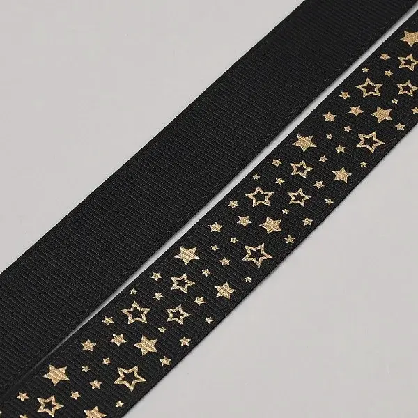 100 Yards Star Gold Stamping Polyester Grosgrain Ribbons