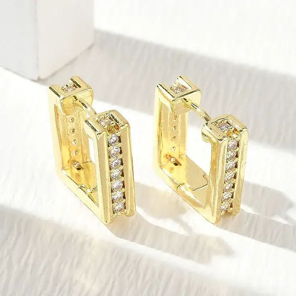 Brass Micro Pave Cubic Zirconia Hoop Earrings