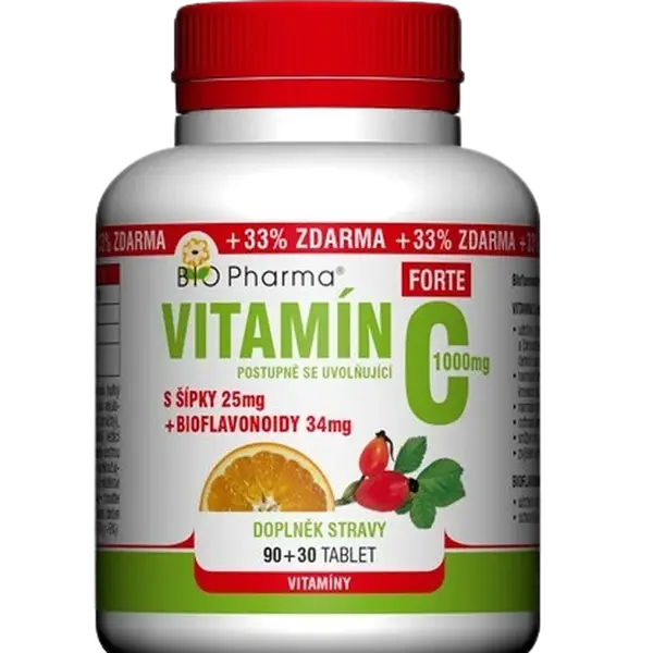 BIO PHARMA Vitamin C 1000 mg+šípky 25 mg+bioflovonoidy 34 mg 120 tablet