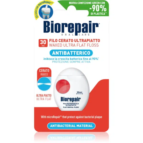 Biorepair Dental Floss Non-Waxed Ultra-Flat nevoskovaná dentální nit pro citlivé zuby Red 30 m